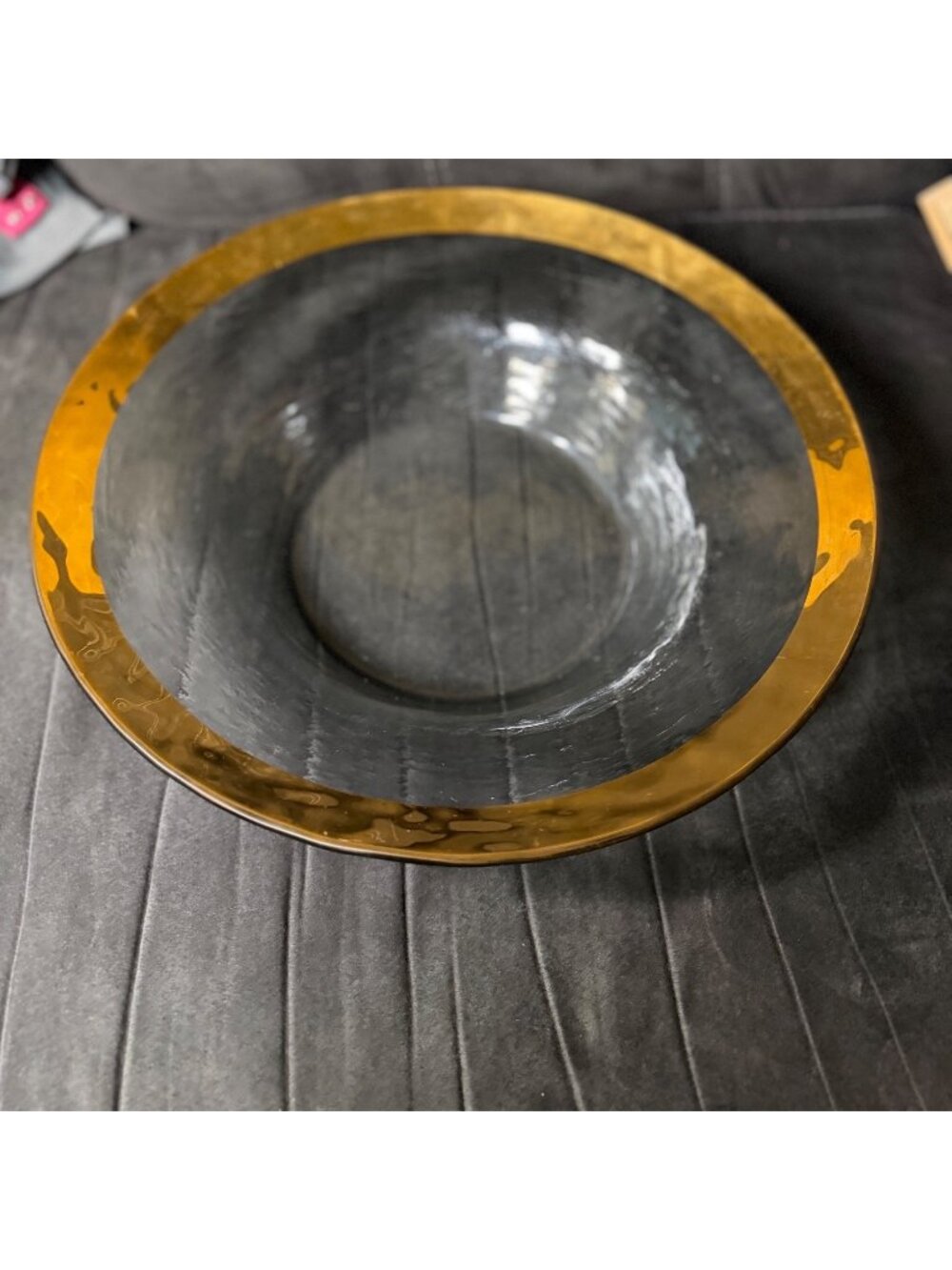 Vintage Annieglass Large Glass Wok With Gold Rimmed Edge